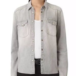 All Saints Kaia Denim Shirt, Light Grey Distressed